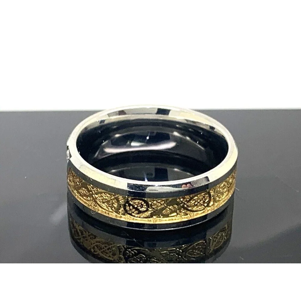 Men's Wedding Band Two Tone Steel 0.03ctw Diamond 8mm Wide Ring Size 10.75